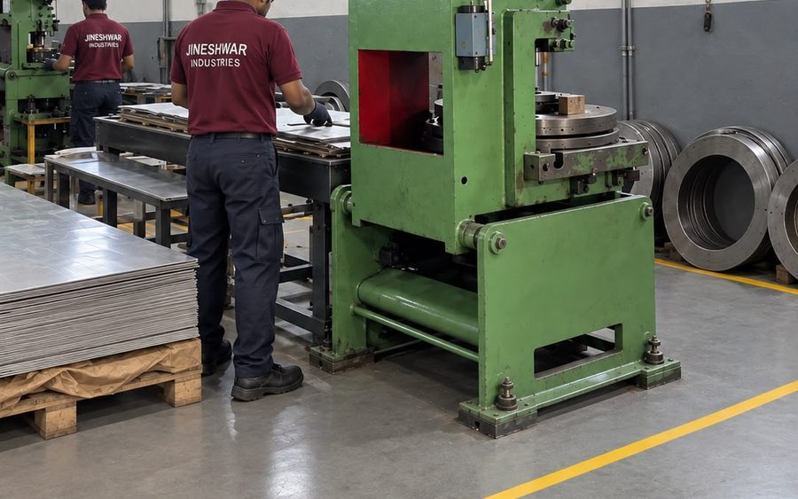 Patta circle press with sheets and blanked circles at Jineshwar Industries
