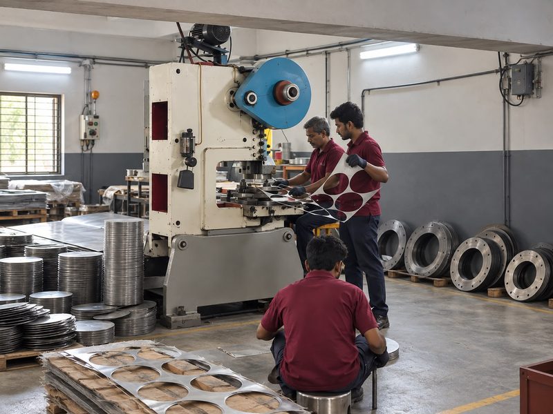 Operators at the patta circle cutting press