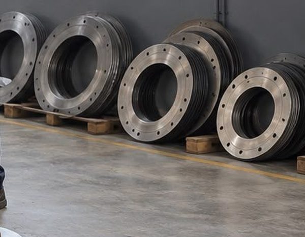 Stainless steel coils standing on pallets